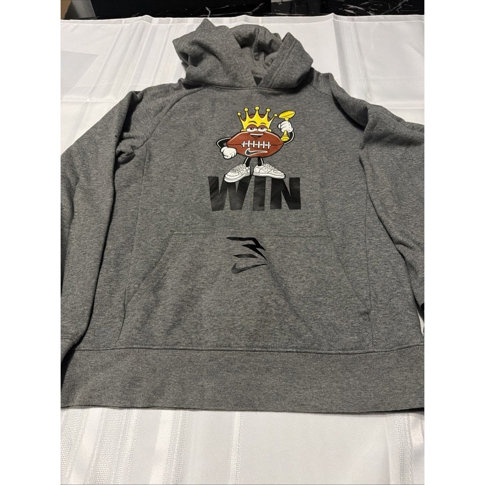 Nike Boys Gray Football Win Graphic Pullover Hoodie Sweatshirt L 12-14 0521-GEH